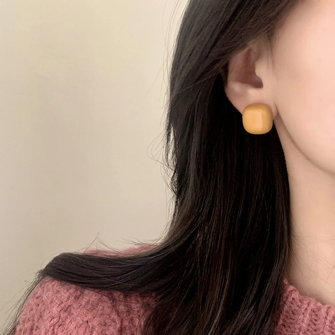 Vintage Square Stud Earrings For Women Drip Oil Copper Geometric Minimalist Small Cube Ear Jewelry Daily Retro Accessories