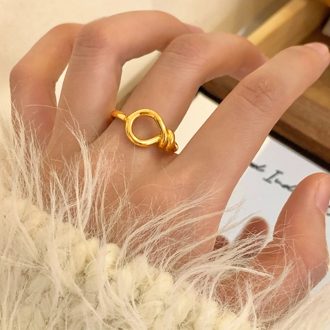Minimalist Knot Open Ring 18K Gold Plated Copper Adjustable Fashion Finger Jewelry For Women Elegant Chic Style