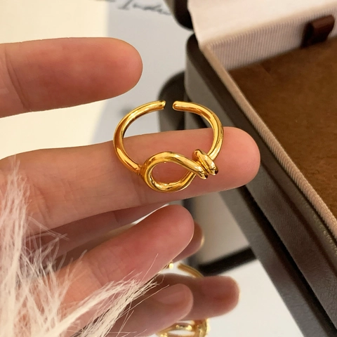 Minimalist Knot Open Ring 18K Gold Plated Copper Adjustable Fashion Finger Jewelry For Women Elegant Chic Style