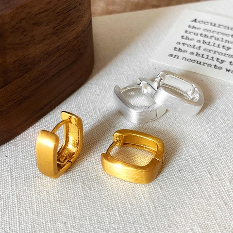 Geometric Square Hoop Earrings Copper Brushed Matte Minimalist Jewelry Women With 925 Sterling Silver Earring Post