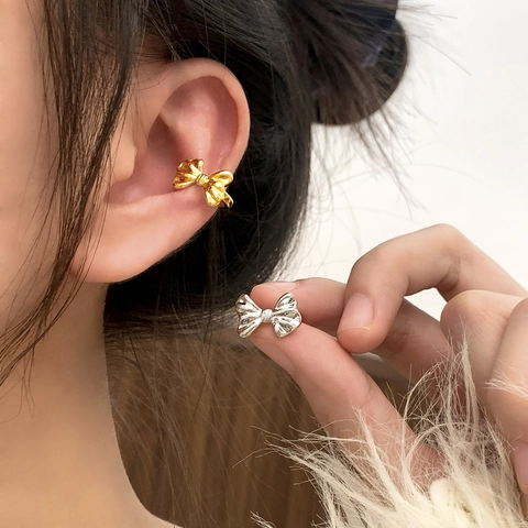 Schleifen Ohrmanschette Minimalistische Ohrenknochen Clip Kupfer 18K Vergoldet Ohne Piercing Ohrringe Für Damen
