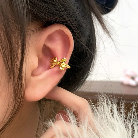 Schleifen Ohrmanschette Minimalistische Ohrenknochen Clip Kupfer 18K Vergoldet Ohne Piercing Ohrringe Für Damen