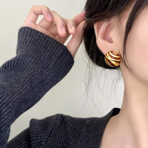 Round Stud Earrings Vintage Leopard Zebra Pattern Enamel Copper Geometric Light Luxury Retro Jewelry For Women