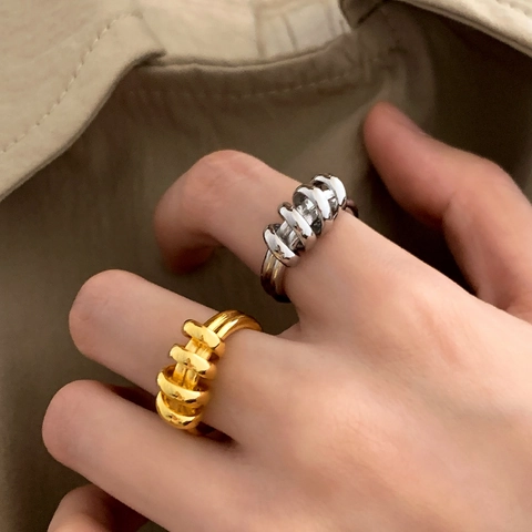 Minimalist Twisted Braided Open Ring Copper Adjustable Multi Layer High Polish Fashion Jewelry For Women