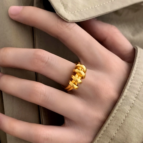 Minimalist Twisted Braided Open Ring Copper Adjustable Multi Layer High Polish Fashion Jewelry For Women