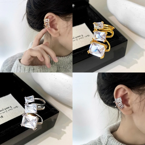 Ear Cuff Zircone Quadrato Senza Buco Orecchini Rame Donne Elegante Minimalista Gioielli Geometrici Graduati