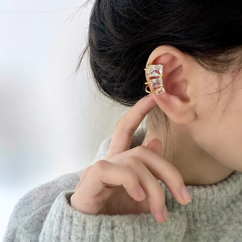 Ear Cuff Zircone Quadrato Senza Buco Orecchini Rame Donne Elegante Minimalista Gioielli Geometrici Graduati