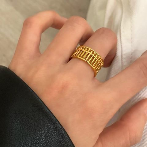 Abacus Shaped Open Ring Copper 18K Gold Plated Adjustable Hollow Design Finger Jewelry For Women Trendy
