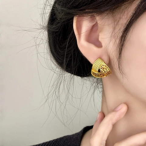 Orecchini Triangolo Retrò Rame Con Smalto Leopardato Traforato Righe Geometrico Chic Gioielli Per Donne
