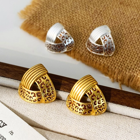 Retro Dreieck Ohrstecker Kupfer Mit Leopardenmuster Emaille Hohl Gestreift Geometrisch Schick Schmuck Für Frauen