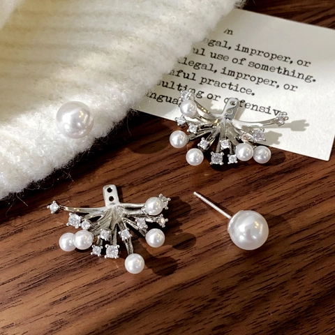 Pendientes De Perlas Artificiales De Fuegos Artificiales Aleación Zirconia Cúbica Micro Incrustada Elegante Con Poste De Plata De Ley 925