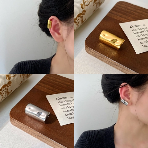 Ear Cuff Geometrico Minimalista Rame Stile Metallo Liquido Lucidato A Specchio Orecchini A Clip Per Donna