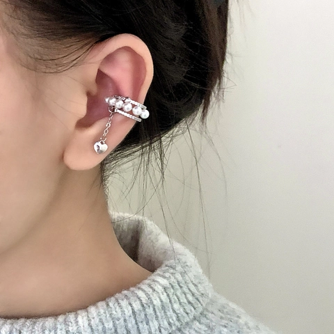 Clip Per Orecchio Nappa Perla Artificial Cuore Strass Multistrato Senza Buco Polsino Per Orecchio Per Donne Gioielli Eleganti