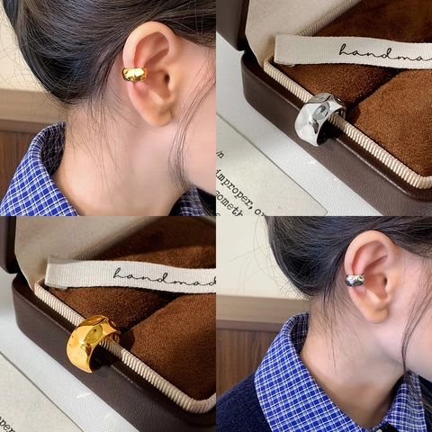 Onregelmatige Gehamerde Ear Cuff Minimalistische Gesmolten Textuur Geen Piercing Koperen Oorbellen Voor Vrouwen Mode Sieraden