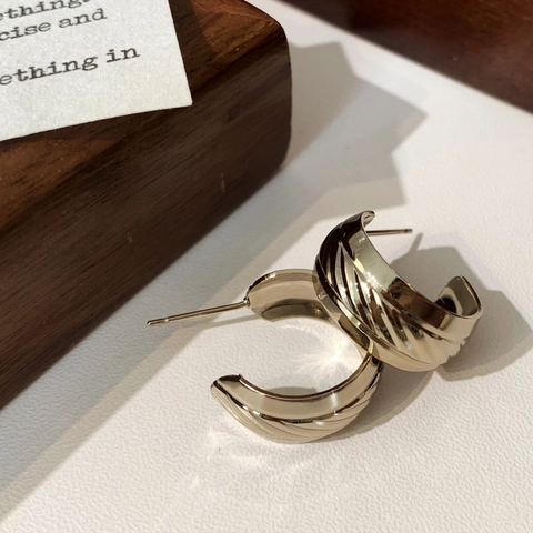 Orecchini A Perno Geometrici A Forma Di C Con Trama A Spirale Placcatura In Oro Caffè Gioielli Minimalisti Donna