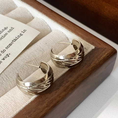 Orecchini A Perno Geometrici A Forma Di C Con Trama A Spirale Placcatura In Oro Caffè Gioielli Minimalisti Donna