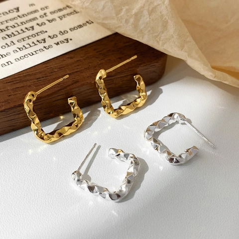 Irregular Textured Square Stud Earrings Geometric Hammered Copper Minimalist Fashion Jewelry Accessories For Women