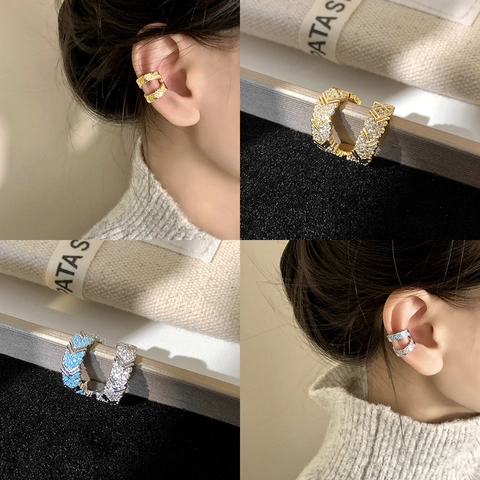 Geometric Copper Ear Cuff With Zircon Micro Pave Non Piercing Jewelry For Women Fashion Minimalist Daily Accessory