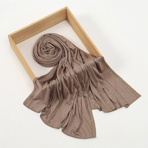 Hijab Musulmano Da Donna Sciarpa In Modal Cotone Mercerizzato Scialle Lungo Con Righe Verticali Di Perline Di Strass Traspirante Morbido