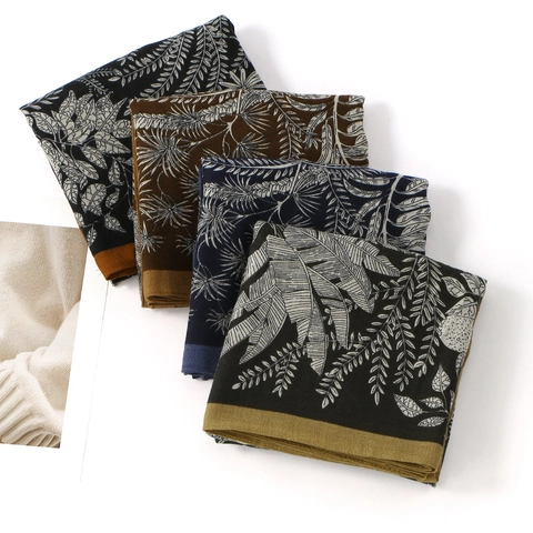 Écharpe Longue pour Femmes Imprimé Feuilles Châle en Polyester Léger Protection Solaire Doux Printemps Été Accessoires