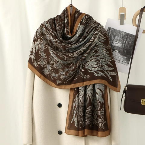 Écharpe Longue pour Femmes Imprimé Feuilles Châle en Polyester Léger Protection Solaire Doux Printemps Été Accessoires