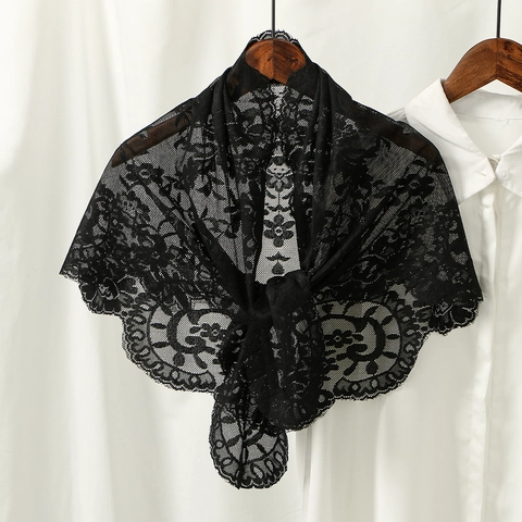 Pañuelo Triangular de Encaje Floral para Mujer Chal Hueco Borde Ondulado Verano Elegante Pañuelo para Boda Fiesta Accesorios