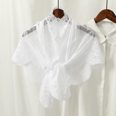 Pañuelo Triangular de Encaje Floral para Mujer Chal Hueco Borde Ondulado Verano Elegante Pañuelo para Boda Fiesta Accesorios