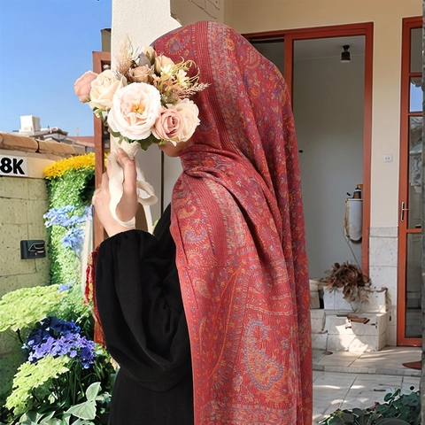 Women Paisley Scarf Shawl Polyester Ethnic Bohemian Vintage Jacquard Tassel Large Long Wrap