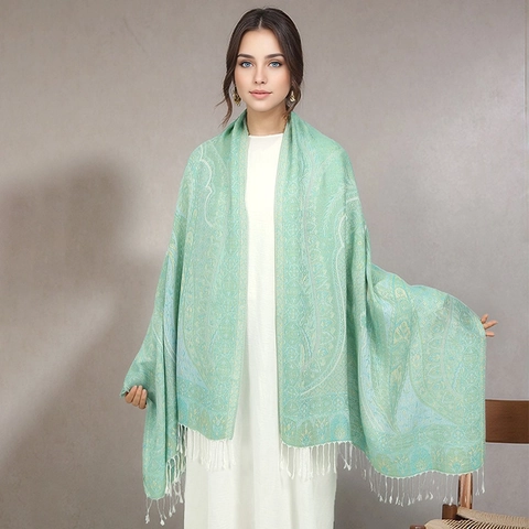 Vintage Paisley Jacquard Polyester Sjaal Omslagdoek Grote Wikkel Met Kwastjes Voor Dames Lichtgewicht Elegant