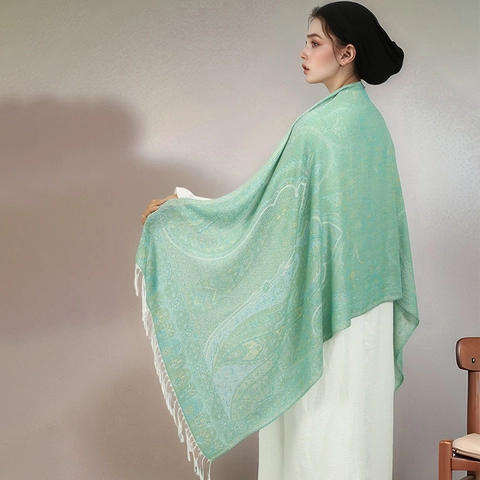 Vintage Paisley Jacquard Polyester Sjaal Omslagdoek Grote Wikkel Met Kwastjes Voor Dames Lichtgewicht Elegant