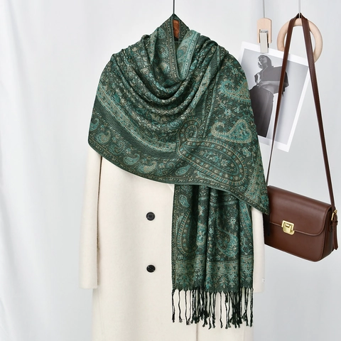 Women Paisley Scarf Shawl Polyester Ethnic Bohemian Vintage Jacquard Tassel Large Long Wrap