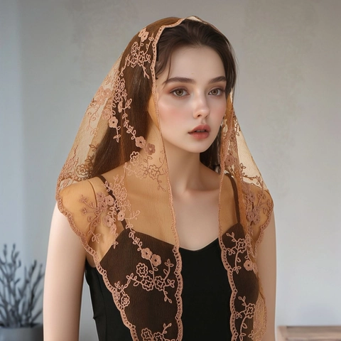 Sciarpa a Triangolo in Pizzo Vintage Francese da Donna Ricamo Floreale Bandana in Rete Trasparente Copricapo Stile Pastorale Dolce Accessorio