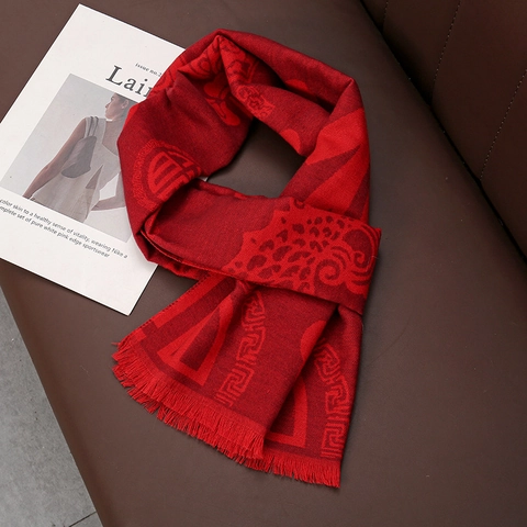 Traditional Chinese Red Fu Scarf For Men Women Festive Jacquard Tassel Winter Warm Imitation Cashmere Long Scarf Gift