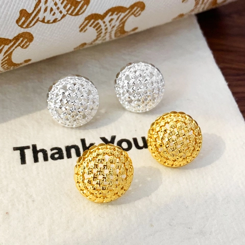 Pendientes De Botón Con Bola Tejida Hueca De Cobre Geométricos Elegantes Joyas De Lujo Ligeras Para Mujer Diseño Minimalista