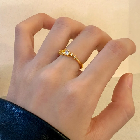 Zirkoon Ster Maan Planeet Open Ring Verstelbaar Sierlijke Koperen Sieraden Voor Dames Exclusieve Modeaccessoire