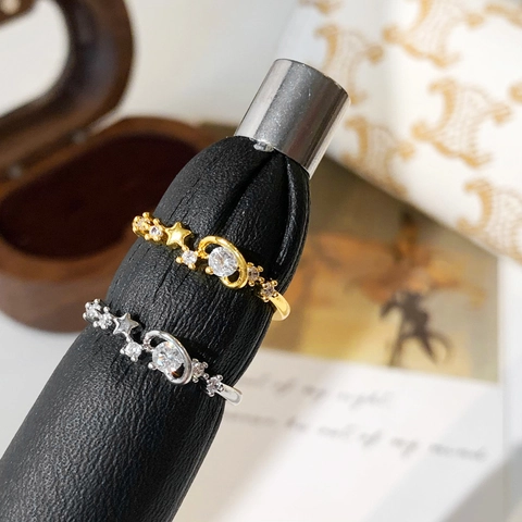Zirkoon Ster Maan Planeet Open Ring Verstelbaar Sierlijke Koperen Sieraden Voor Dames Exclusieve Modeaccessoire