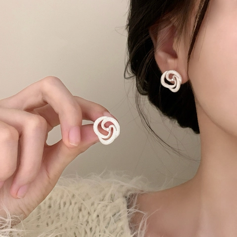 Pendientes De Botón Trenzados Con Espiral Con Perla Artificial Y 925 Sterling Silver Earring Post Elegante Joyería Para Mujer