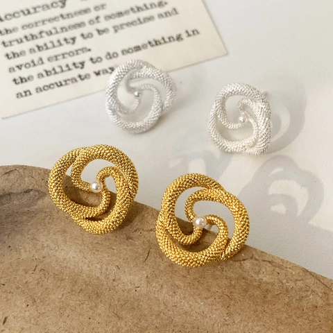 Pendientes De Botón Trenzados Con Espiral Con Perla Artificial Y 925 Sterling Silver Earring Post Elegante Joyería Para Mujer