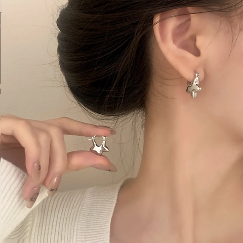 Star Hoop Earrings Minimalist Geometric Pentagram Copper Gold Plated Jewelry For Women Chic Fashion Accessory
