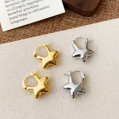 Star Hoop Earrings Minimalist Geometric Pentagram Copper Gold Plated Jewelry For Women Chic Fashion Accessory