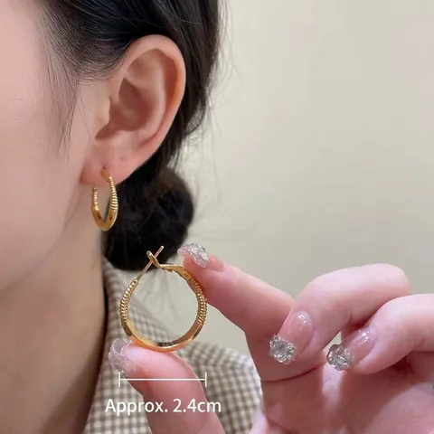 Pendientes De Aro Geométricos Latón Bañados En Oro De 18K Con Textura Acanalada Y Pulida Minimalistas Para Mujer