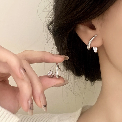 Orecchini Ear Cuff Texture Pelle Di Serpente Rame Orecchini Zircone Goccia D'acqua Gioielli Minimalisti Donna