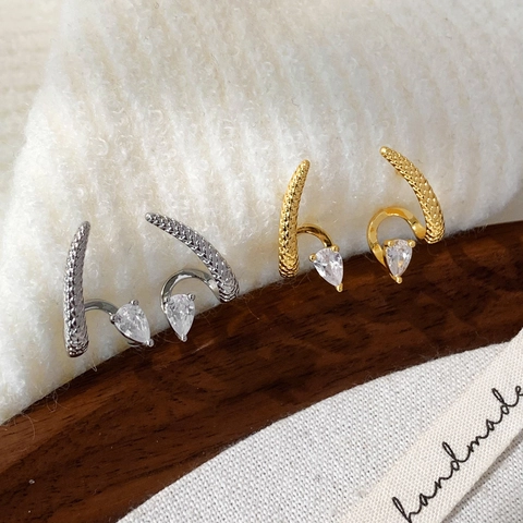 Orecchini Ear Cuff Texture Pelle Di Serpente Rame Orecchini Zircone Goccia D'acqua Gioielli Minimalisti Donna