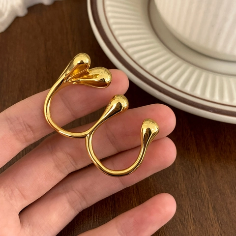 Double Finger Ring Liquid Metal Copper Open Adjustable Geometric Minimalist Fashion Statement Jewelry For Women