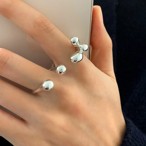 Double Finger Ring Liquid Metal Copper Open Adjustable Geometric Minimalist Fashion Statement Jewelry For Women