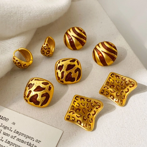 Vintage Luipaardprint Oorknopjes Met Koperen Oorsteker Emaille Dierenpatroon Minimalistisch Retro Sieraden Voor Vrouwen
