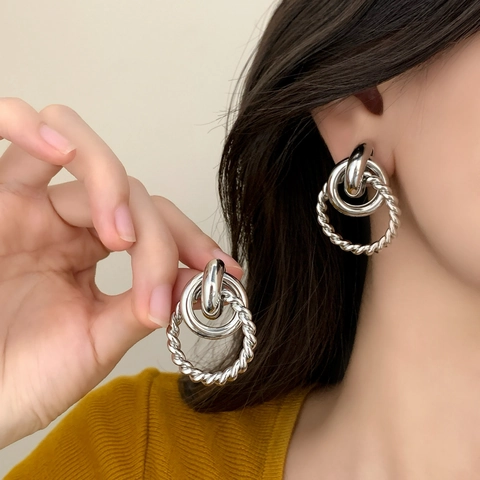 Boucles D Oreilles Puces Cercles Multi Couches Torsadées Géométriques Cuivre Vintage Minimaliste Femmes Avec Tige De Boucle En Cuivre