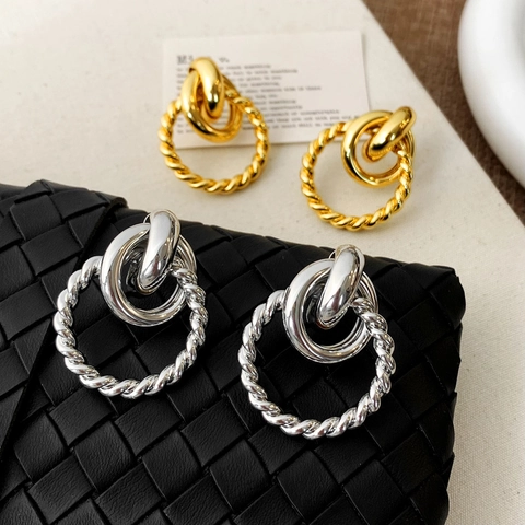 Boucles D Oreilles Puces Cercles Multi Couches Torsadées Géométriques Cuivre Vintage Minimaliste Femmes Avec Tige De Boucle En Cuivre