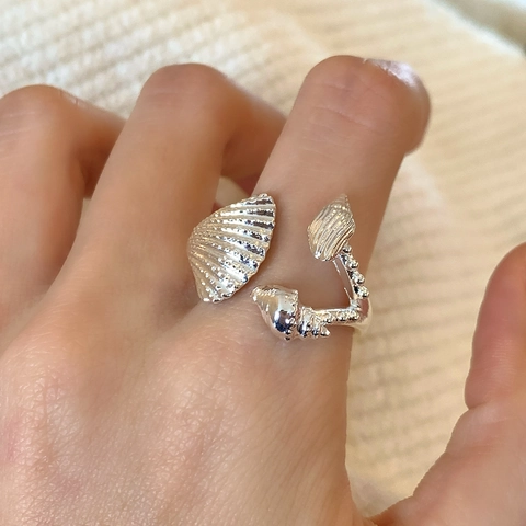 Conch Shell Scallop Open Ring Copper With Gold Silver Plated Marine Style Adjustable Vacation Finger Jewelry