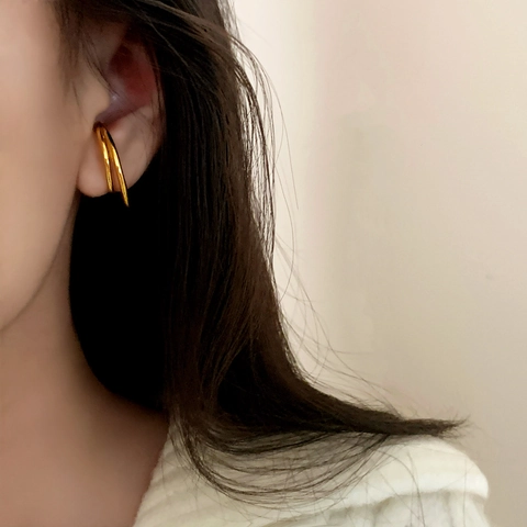 Minimalist Double Layer Ear Cuff Copper Gold Plated Geometric Non Piercing Clip On Jewelry For Women